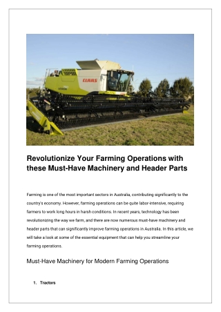 Revolutionize Your Farming Operations with these Must-Have Machinery and Header Parts