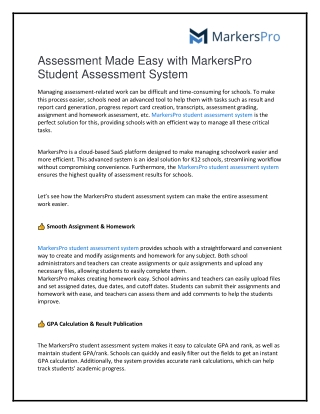 Assessment Made Easy with MarkersPro Student Assessment System