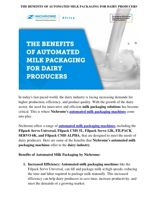 THE BENEFITS OF AUTOMATED MILK PACKAGING FOR DAIRY PRODUCERS.