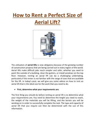 How to Rent a Perfect Size of Aerial Lift? - Puckett Rents