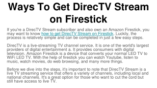 Ways To Get DirecTV Stream on Firestick