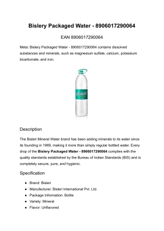 Bislery Packaged Water