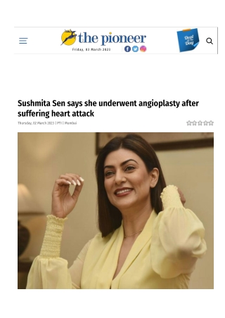 Sushmita Sen says she underwent angioplasty after suffering heart attack