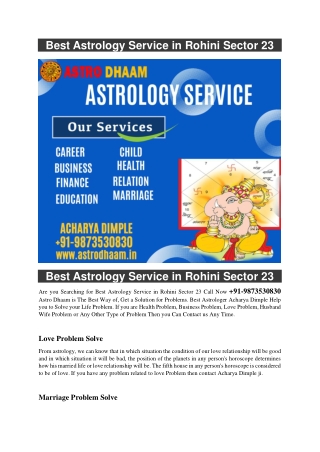 Best Astrology Service in Rohini Sector 23  91-9873530830