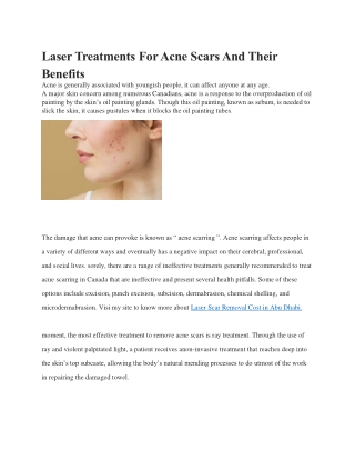 Laser Treatments For Acne Scars And Their Benefits