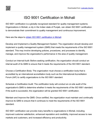 ISO 9001 Certification in Mohali