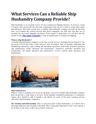 What Services Can a Reliable Ship Husbandry Company Provide?