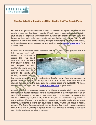 Tips for Selecting Durable and High-Quality Hot Tub Repair Parts