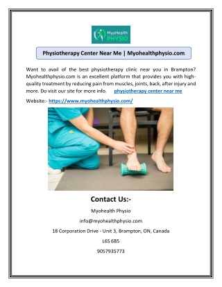 Physiotherapy Center Near Me | Myohealthphysio.com