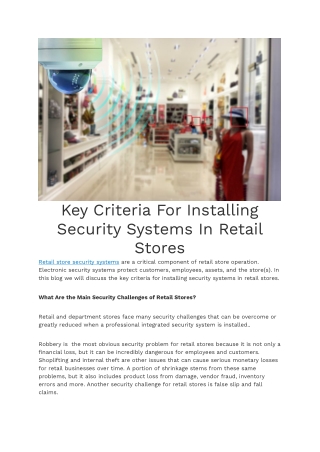 Key Criteria For Installing Security Systems In Retail Stores