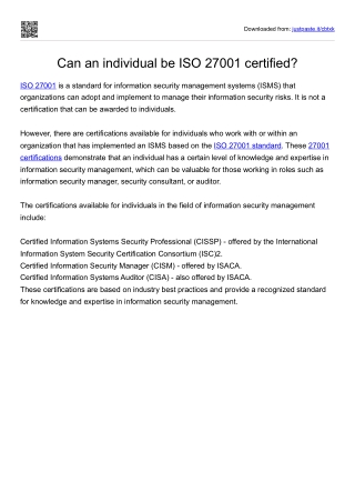 Can an individual be ISO 27001 certified