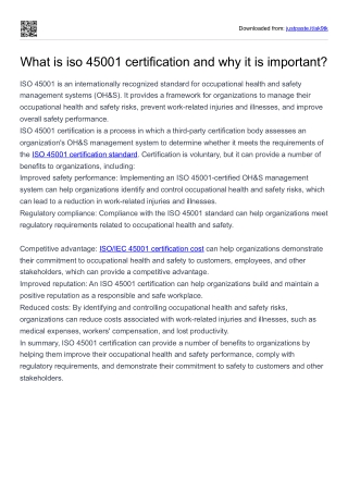 What is iso 45001 certification and why it is important