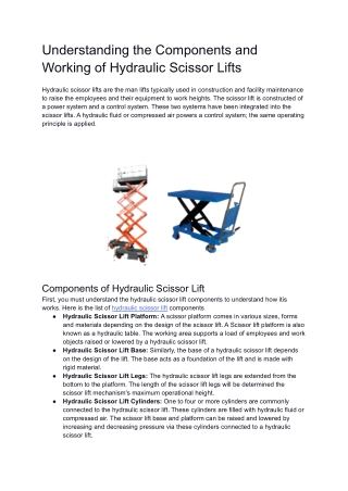 Understanding the Components and Working of Hydraulic Scissor Lifts