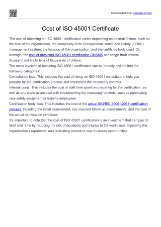 Cost of ISO 45001 Certificate