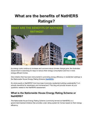 What are the benefits of NatHERS Ratings_