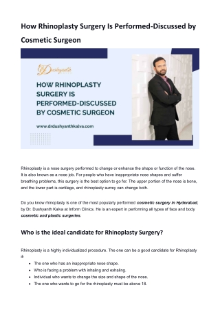 How Rhinoplasty Surgery Is Performed-Discussed by Cosmetic Surgeon