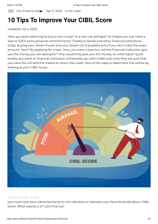 10 Tips To Improve Your CIBIL Score
