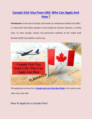Canada Visit Visa from UAE: Who Can Apply And How
