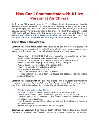 How Can I Communicate With A Live Person at Air China