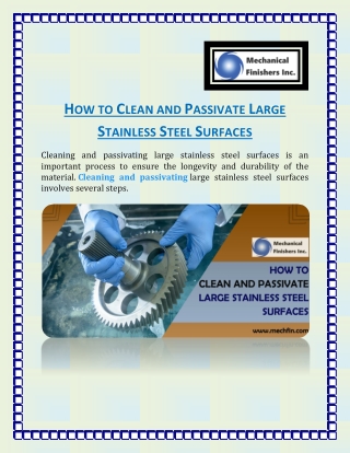 How to Clean and Passivate Large Stainless Steel Surfaces