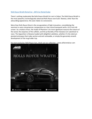 Rolls Royce Wraith Rental Car - AKFA Car Rental Dubai
