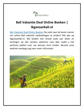 Bali Vakantie Deal Online Boeken | Ikganaarbali.nl