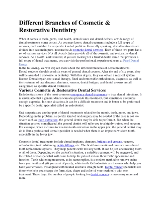 Different Branches of Cosmetic & Restorative Dentistry