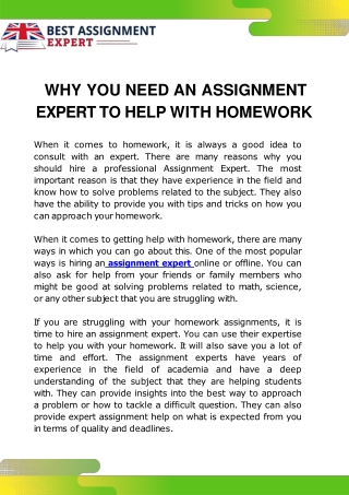 Why You Need an Assignment Expert to Help with Homework