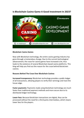 Reasons Why Blockchain Casino Game Is A Good Investment Choice