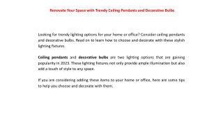 Renovate Your Space with Trendy Ceiling Pendants and Decorative Bulbs