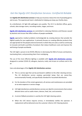 Get the Signify UVC Disinfection Services Certified & Reliable