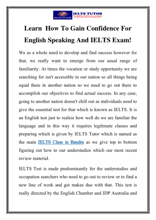 IELTS Class in Bandra Call-9920548905