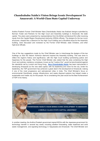 Chandrababu Naidu's Vision Brings Iconic Development To Amaravati: A World-Class