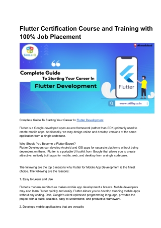 Flutter Certification Course and Training with 100% Job Placement