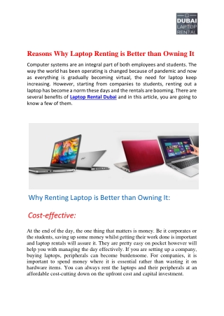 Reasons Why Laptop Renting is Better than Owning It