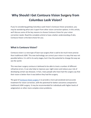 Why Should I Get Contoura Vision Surgery from Columbus Lasik Vision