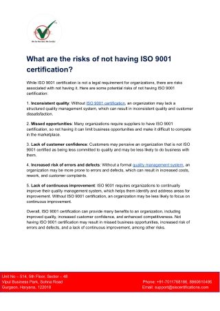 The risks of not having ISO 9001 certification