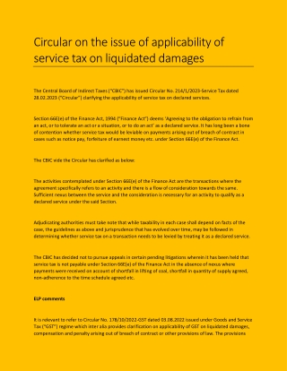 Circular on the issue of applicability of service tax on liquidated damages