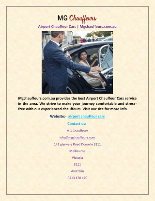 Airport Chauffeur Cars | Mgchauffeurs.com.au