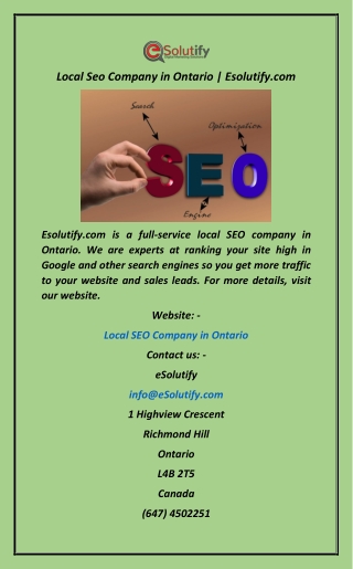 Local Seo Company in Ontario  Esolutify