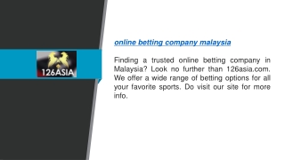 Online Betting Company Malaysia  126asia.com