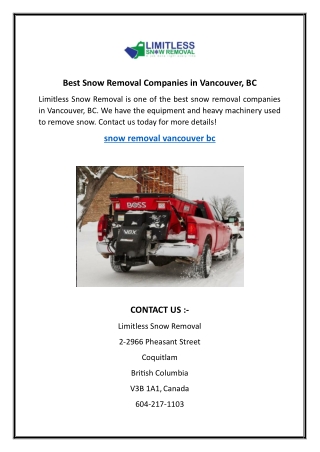 Best Snow Removal Companies in Vancouver, BC