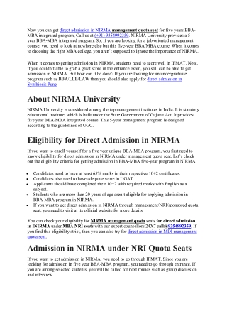 Management quota in NIRMA Ahmedabad  Call@ 9354992359 direct admission in NIRMA