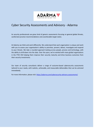 Cyber Security Assessments and Advisory - Adarma