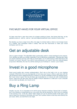 Five Must-Haves for Your Virtual Office - Clearwater Advisers