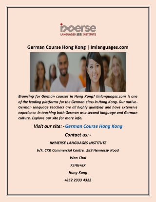 German Course Hong Kong Imlanguages com