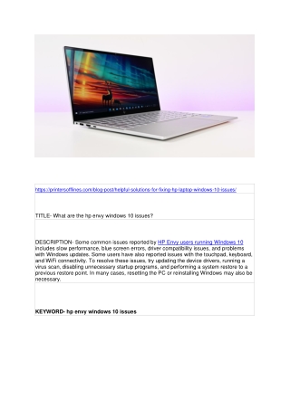 What are the hp envy windows 10 issues?