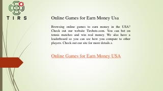 Online Games for Earn Money Usa  Tirsbots.com