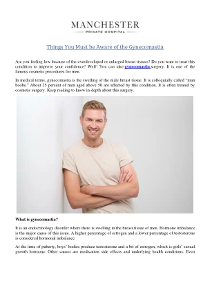 Things You Must be Aware of the Gynecomastia