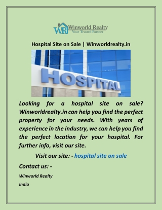 Hospital Site on Sale  Winworldrealty in